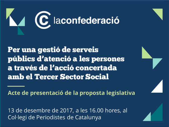 Cartell de l'acte d'aquesta tarda al Col·legi de Periodistes de Catalunya claus proposta tercer sector gestió serveis públics atenció persones
