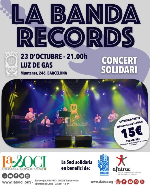 Concert solidari a la sala Luz de Gas a favor del projecte d’inserció laboral ‘Rescatem’ de l’AFATRAC