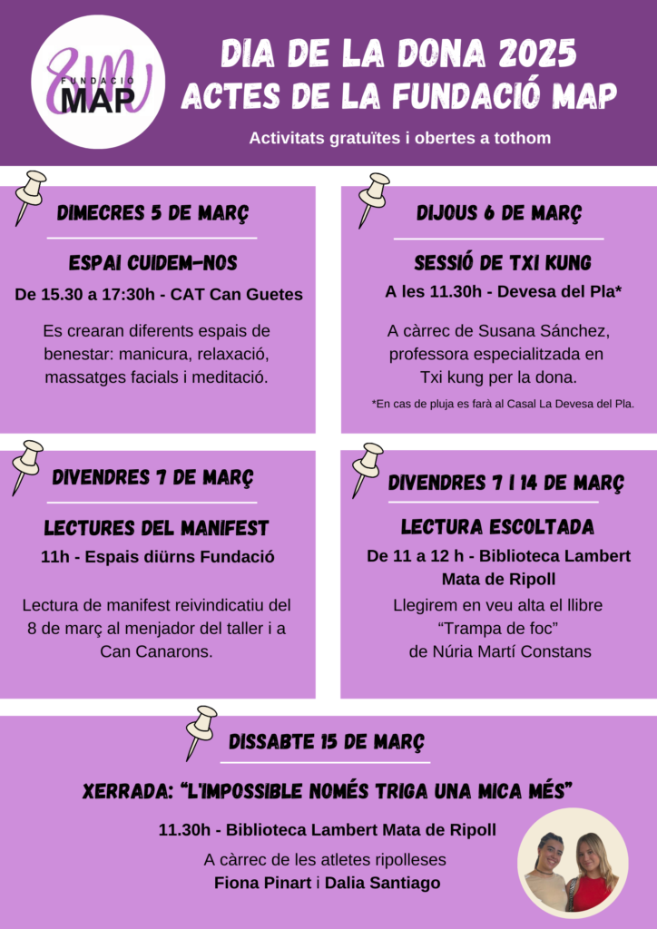 La Fundació MAP organitza diverses activitats per celebrar el Dia de la Dona a Ripoll