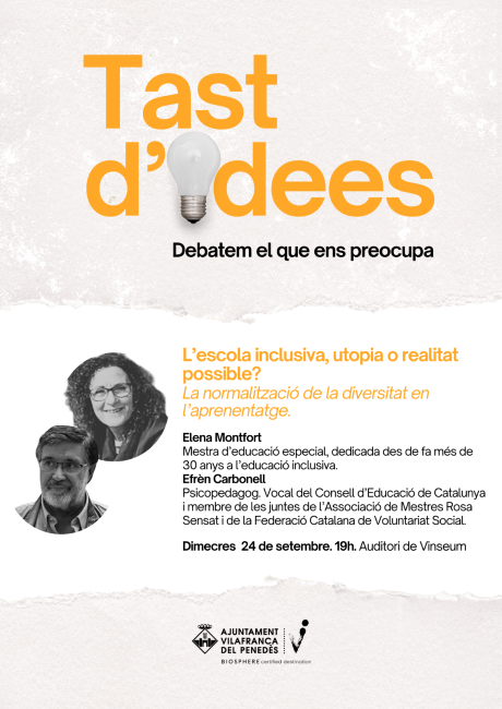 Vilafranca proposa un debat sobre l’escola inclusiva en el seu cicle de xerrades ‘Tast d’idees’