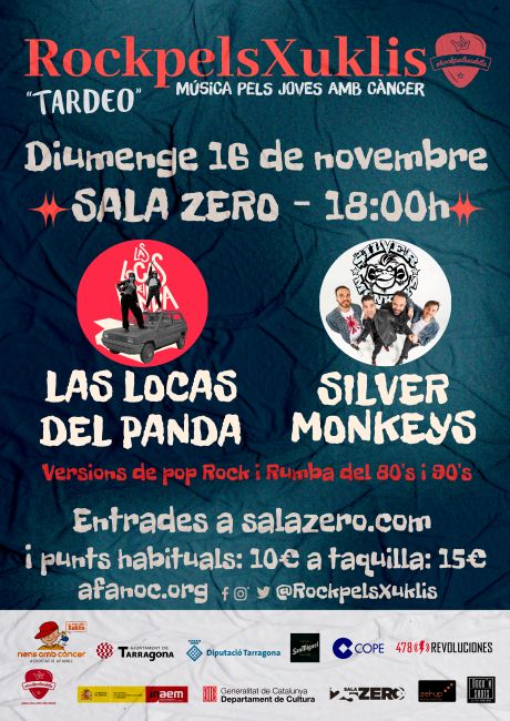 El concert, que recaptarà fons per als nens i adolescents amb càncer, se celebrarà el pròxim 16 de novembre a la Sala Zero amb les actuacions de Las Locas del Panda i Silver Monkeys