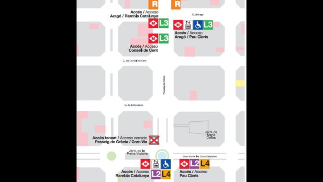 Tancat durant sis setmanes un accés a l’L4 de Passeig de Gràcia per les obres d’accessibilitat