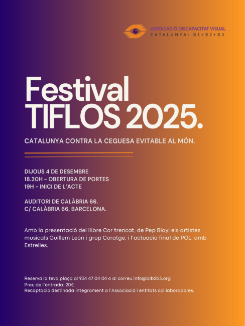 El Festival TIFLOS 2025 destinarà la recaptació a la lluita global contra la ceguesa