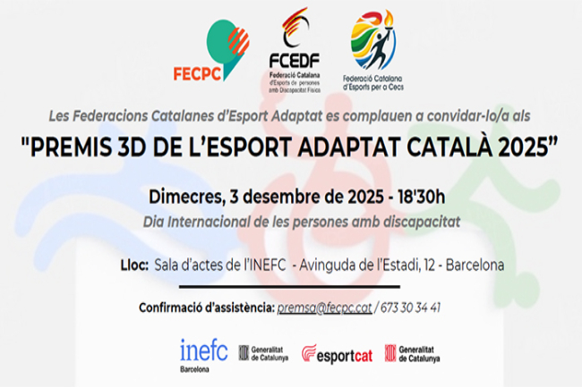 L’INEFC Barcelona acollirà la primera edició dels Premis 3D de l’Esport Adaptat Català