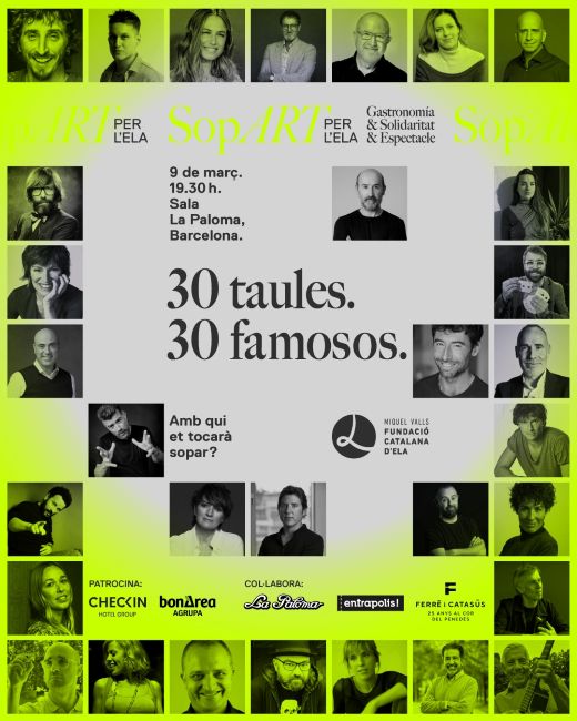 A la venda les entrades per al SopART per l’ELA: gastronomia i espectacles amb trenta figures conegudes a Barcelona