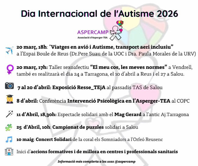 Aspercamp desplega una àmplia agenda d’activitats de sensibilització al Camp de Tarragona pel Dia de l'Autisme