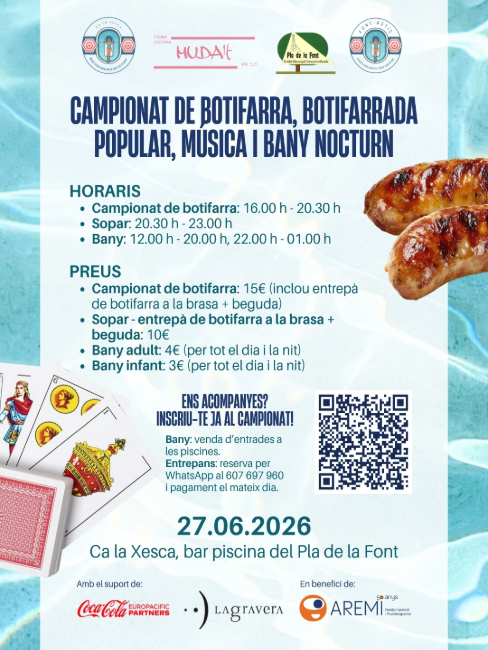 Campionat de botifarra i bany nocturn dissabte a Pla de la Font per recaptar fons per a l'associació AREMI
