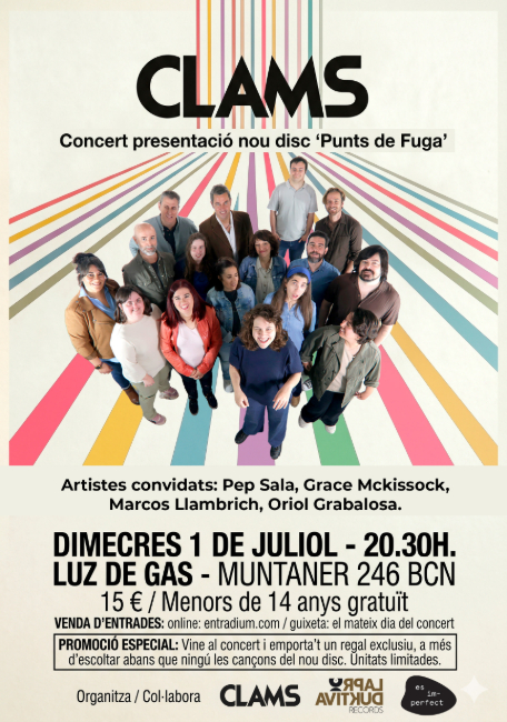 La banda inclusiva CLAMS presentarà el seu nou disc ‘Punts de Fuga’ a la sala Luz de Gas