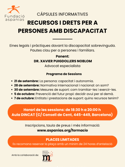 La Fundació Aspanias organitza unes càpsules informatives sobre drets i suports per a la discapacitat