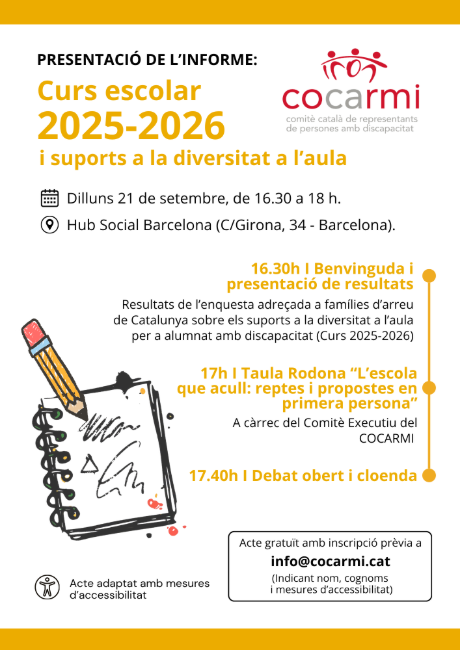 El COCARMI denuncia que la manca de recursos a les aules vulnera el dret a l'educació de l'alumnat amb discapacitat