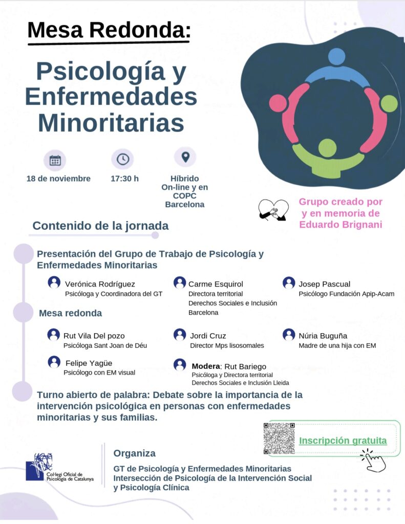 El COPC organitza una jornada amb taula rodona per presentar el nou Grup de Treball de Psicologia i Malalties Minoritàries